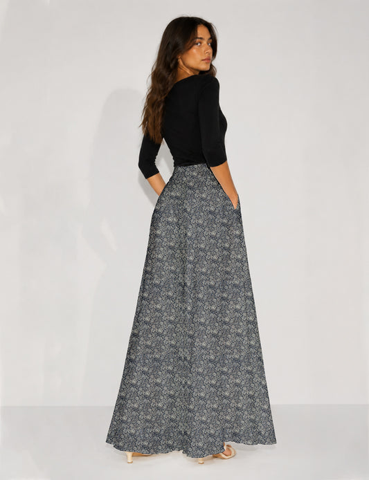 Wide Leg Palazzo Trousers - Grey Tropical