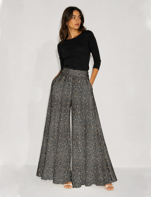 Wide Leg Palazzo Trousers - Grey Tropical