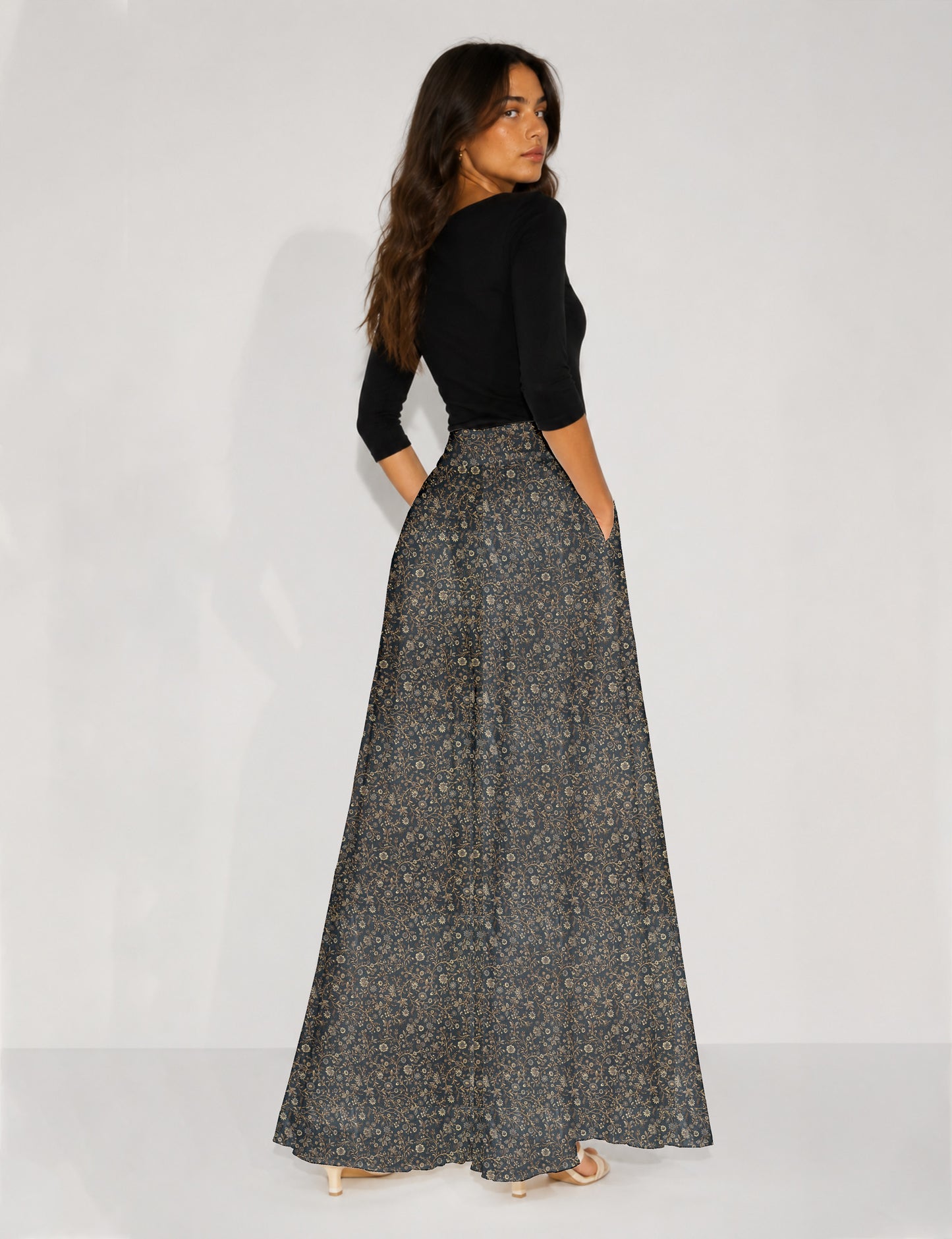 Wide Leg Palazzo Trousers - Grey Tropical