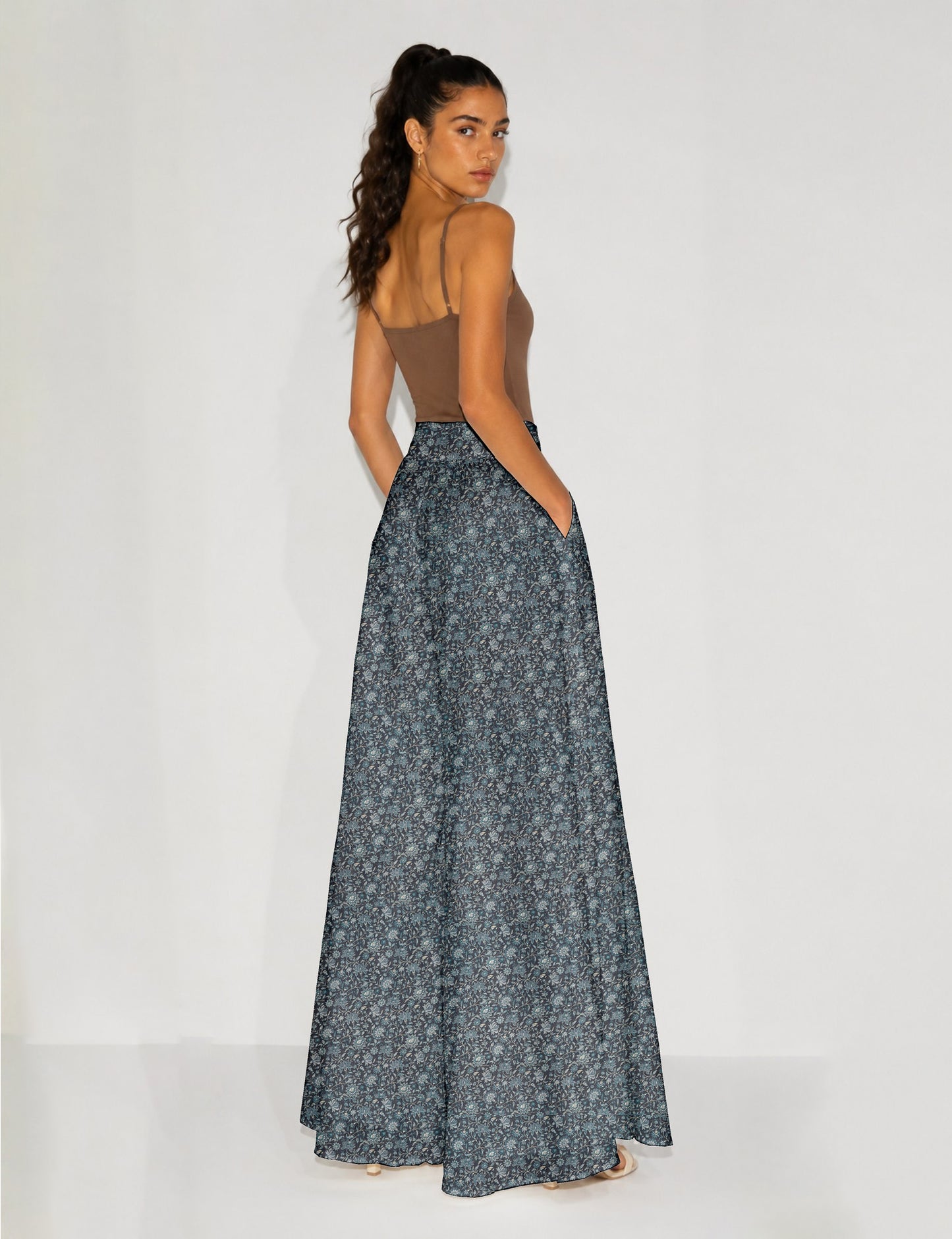 Wide Leg Palazzo Trousers - Grey Tropical