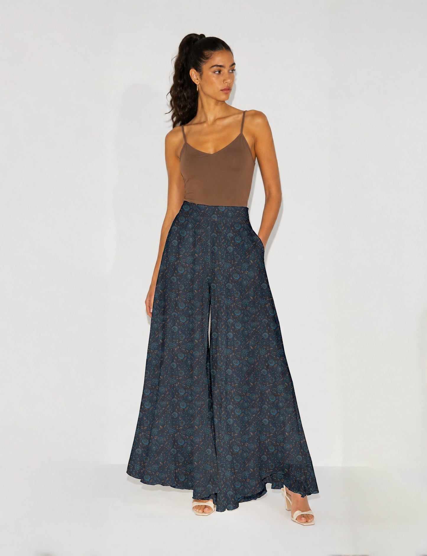 Wide Leg Palazzo Trousers - Grey Grey