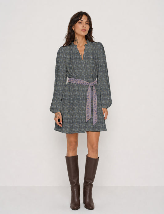 Swing dress with belt - Grey Tropical