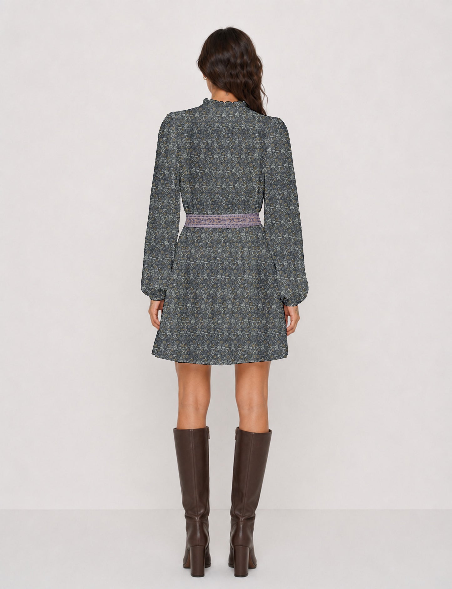 Swing dress with belt - Grey Tropical