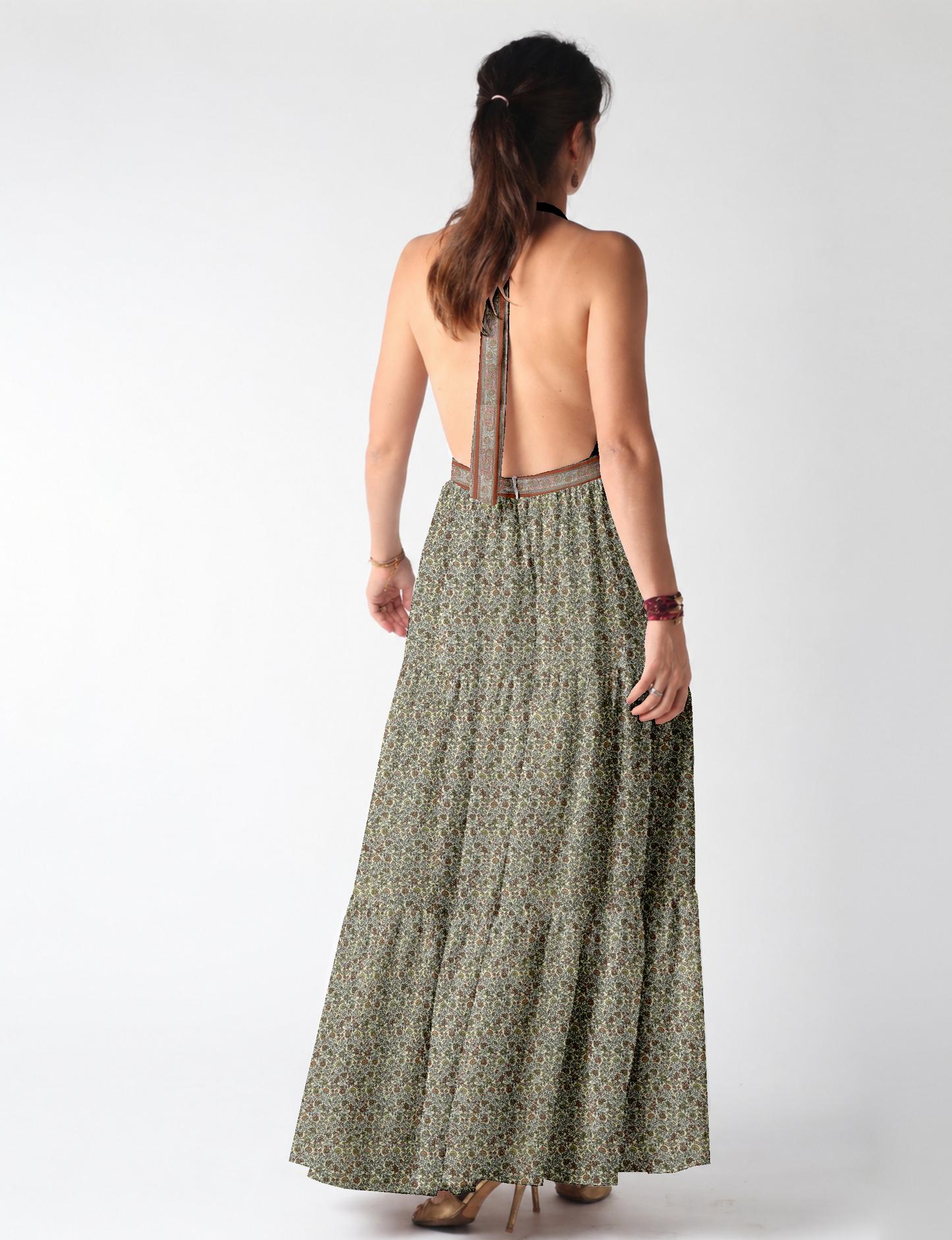 Flowy maxi tiered dress for vacations, brunch, and evening wear