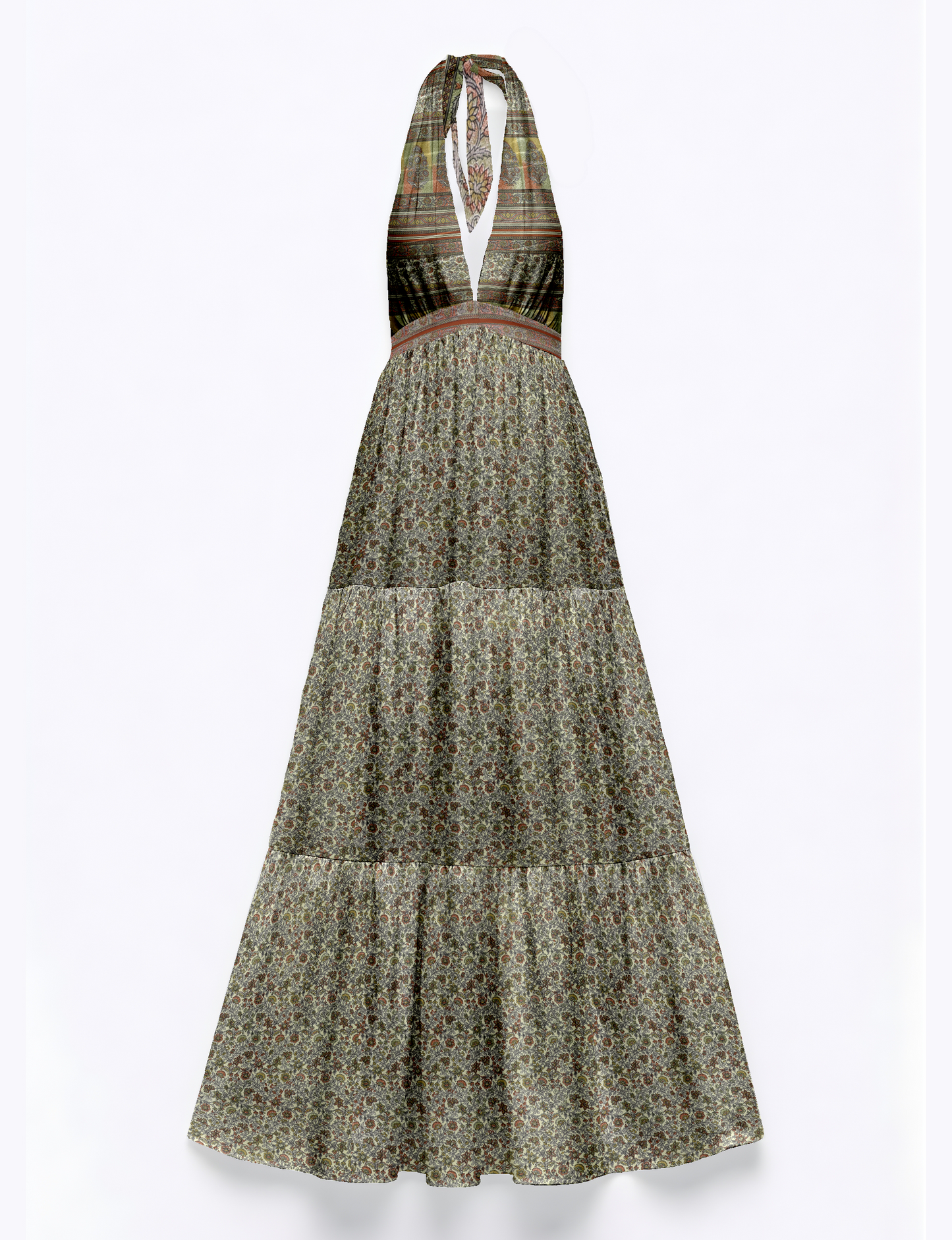 Halter neck maxi dress with tiered layers and elasticated back
