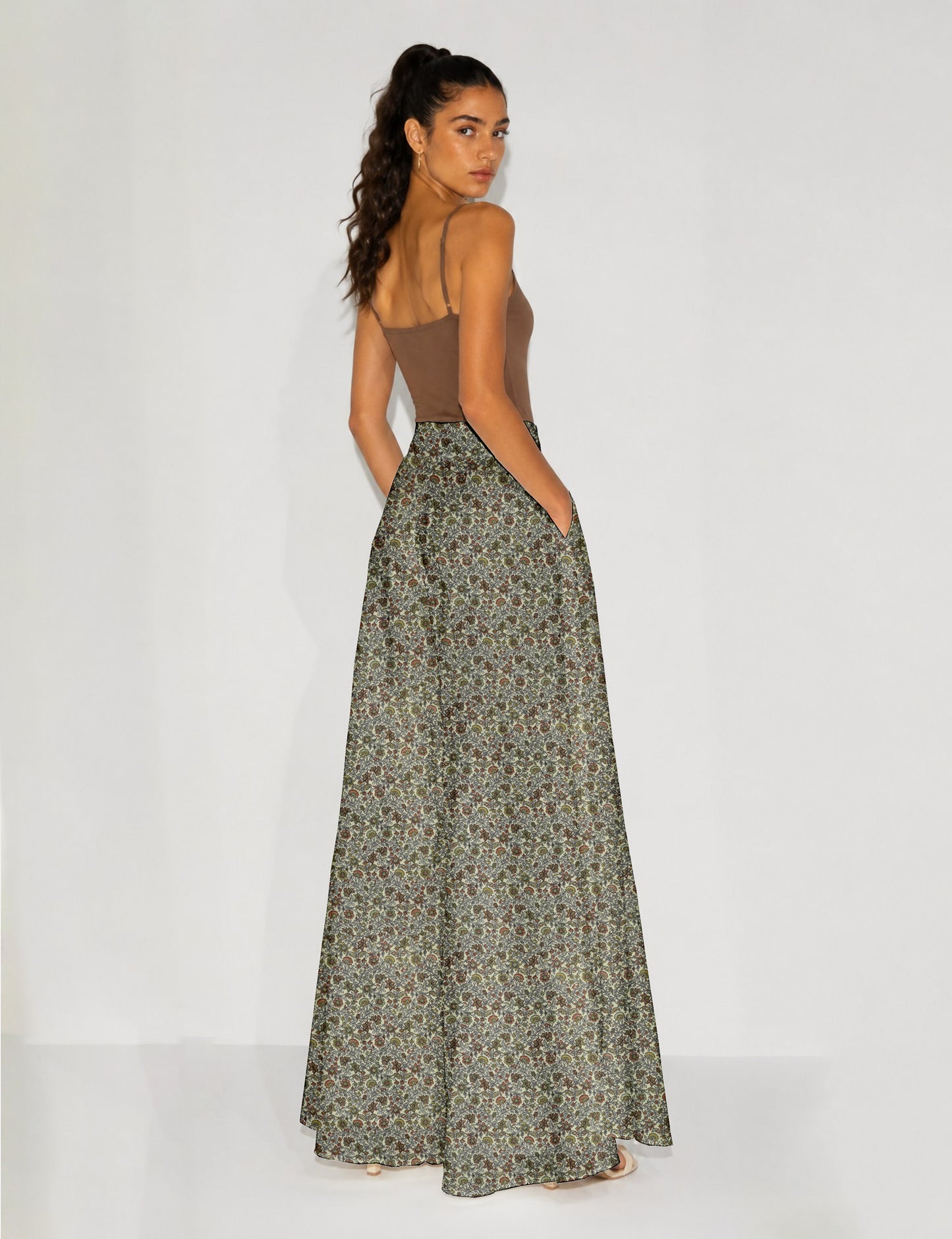 Wide Leg Palazzo Trousers - Grey Tropical