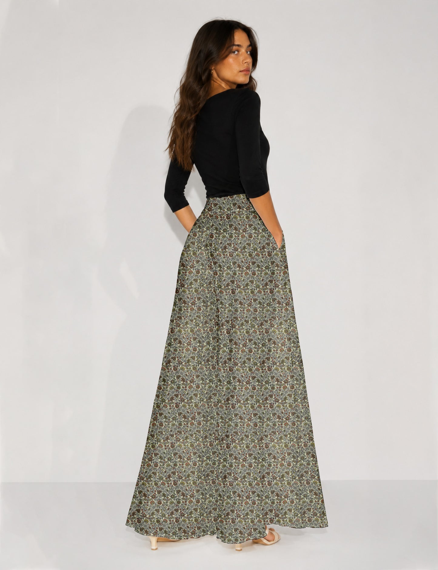 Wide Leg Palazzo Trousers - Grey Tropical