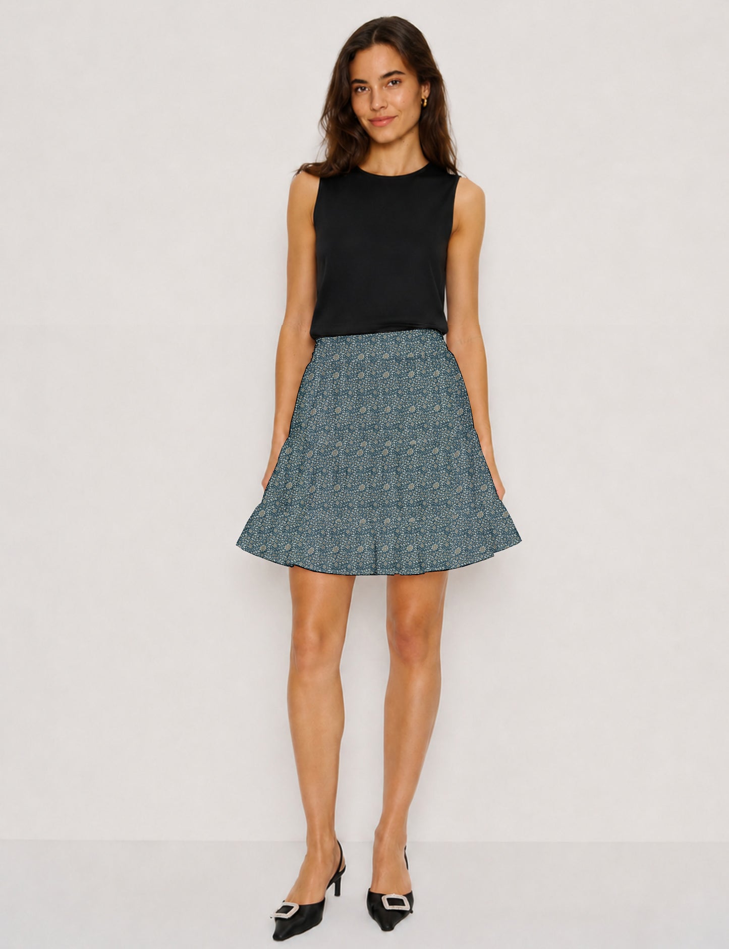 Short tiered skirt - Grey Tropical