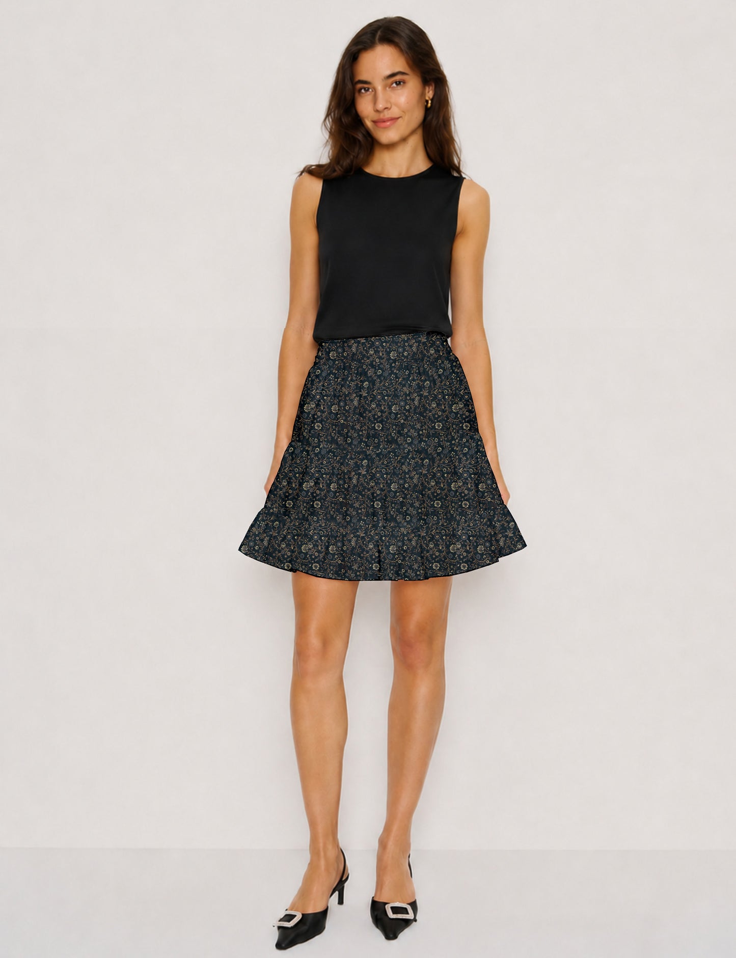 Short tiered skirt - Grey Tropical