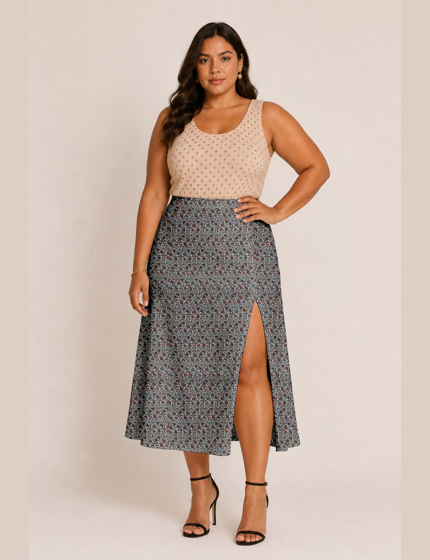 A line skirt with slit - Grey Tropical