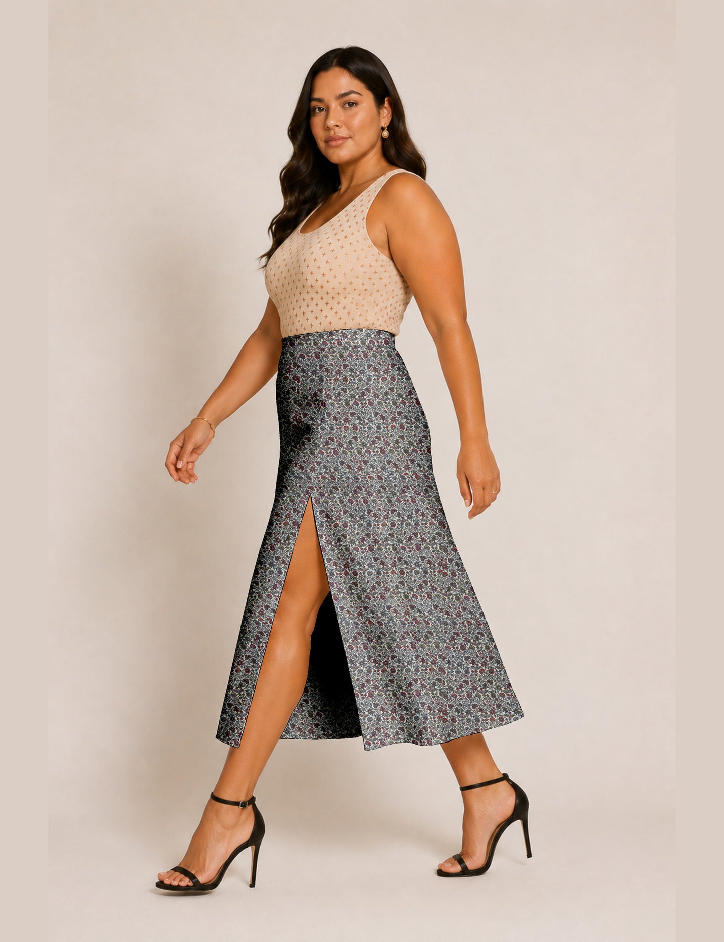 A line skirt with slit - Grey Tropical