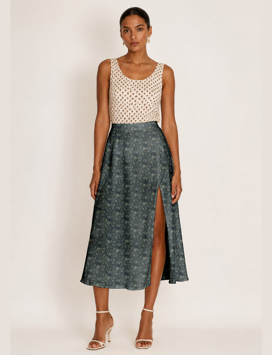 A line skirt with slit - Grey Tropical