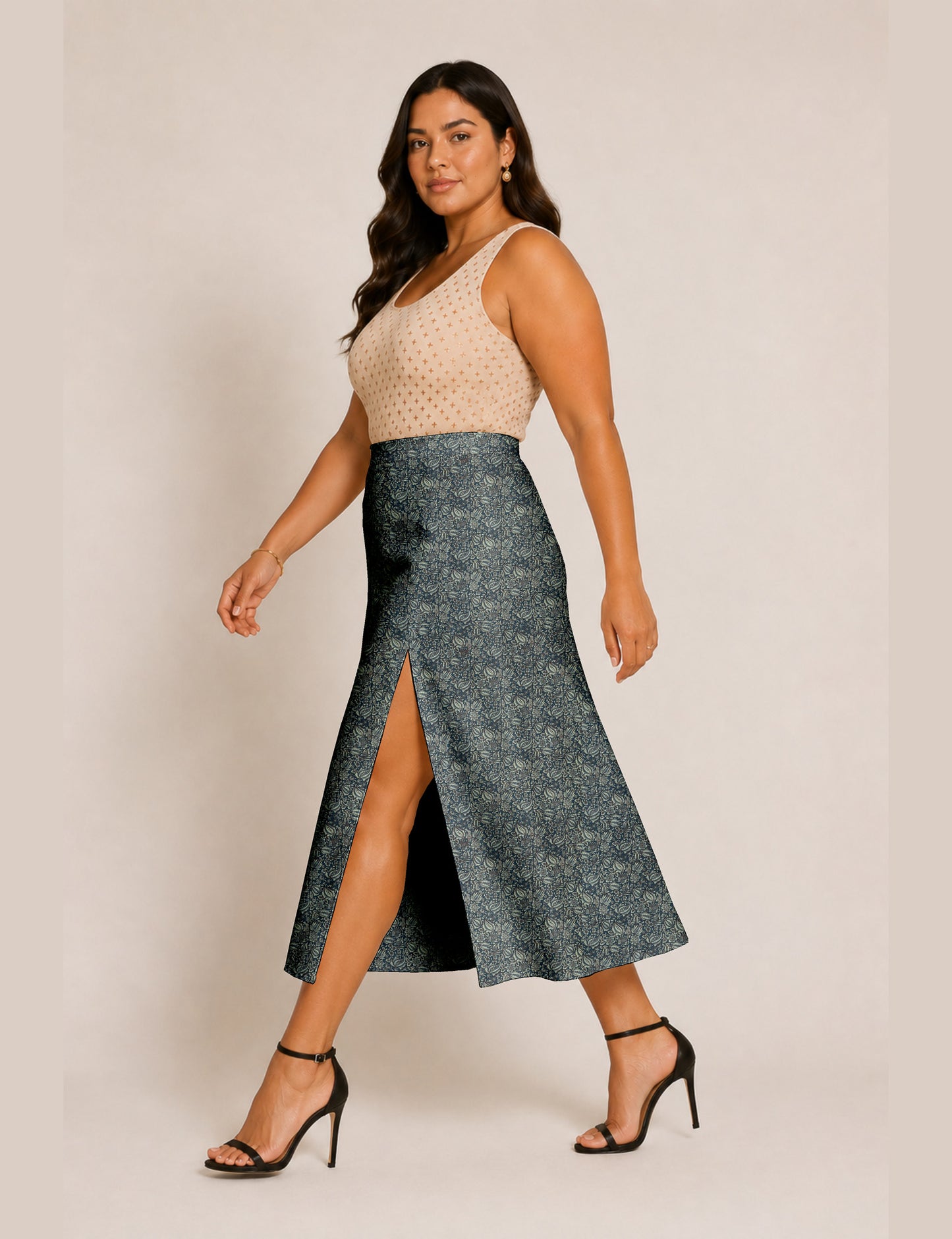 A line skirt with slit - Grey Tropical
