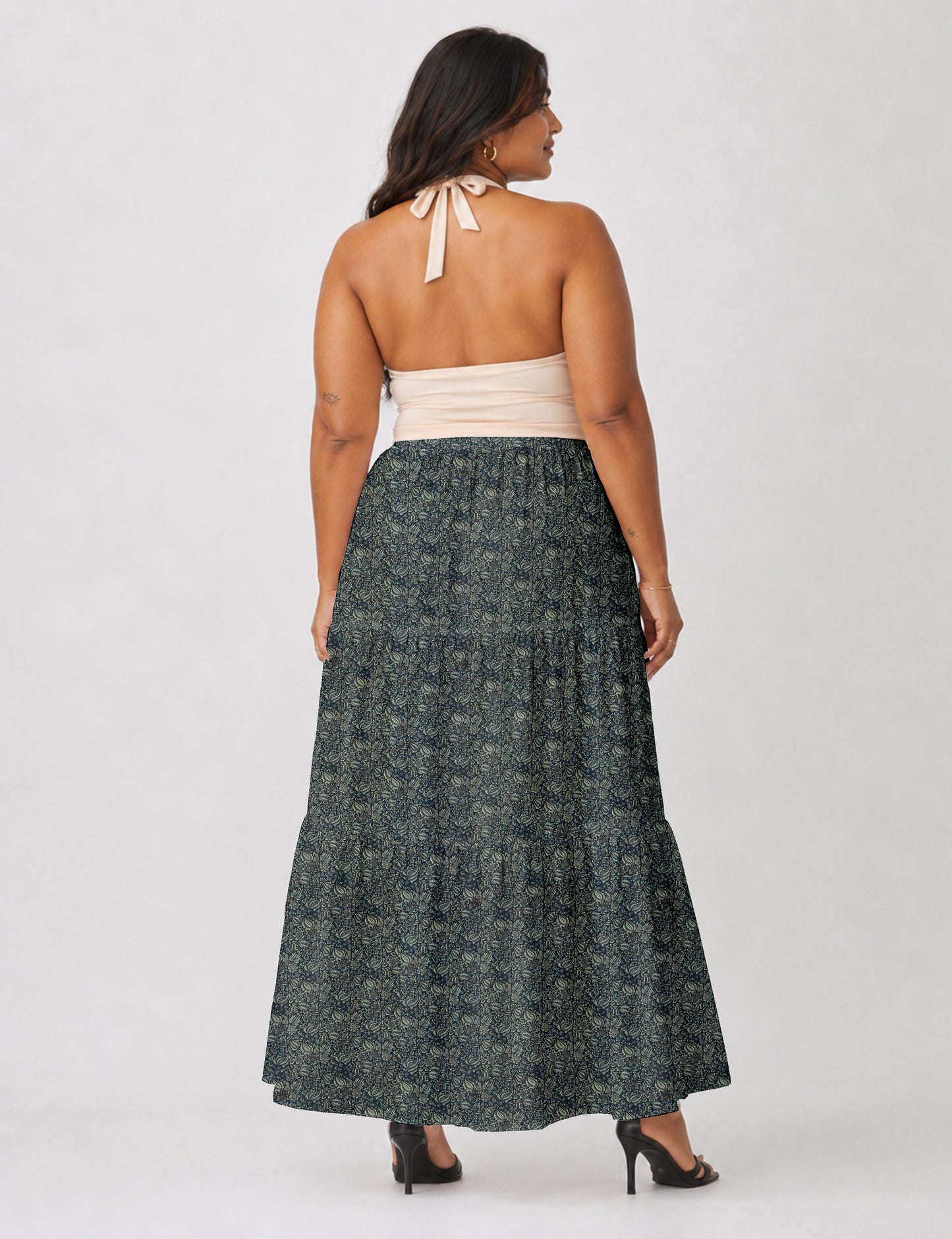 Midi Tiered Skirt - Grey Tropical