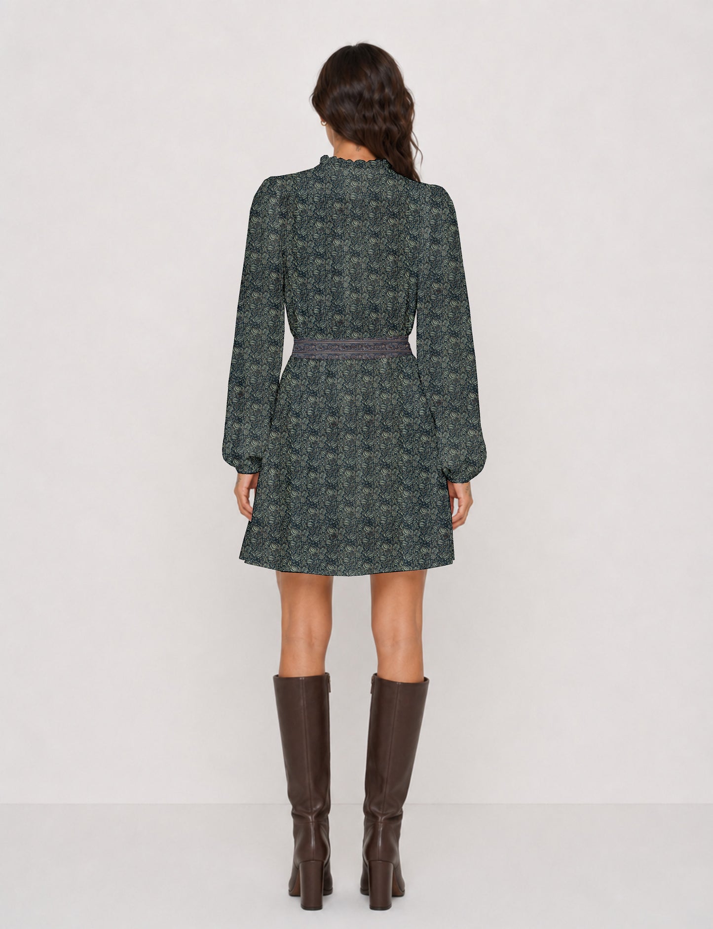 Swing dress with belt - Grey Tropical