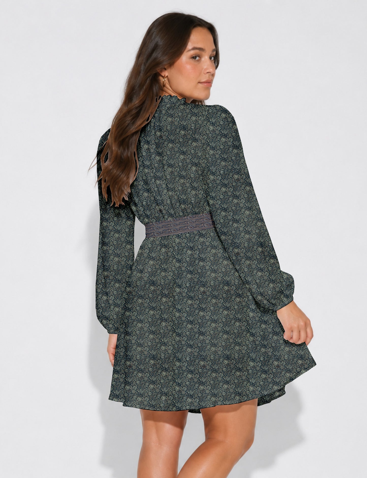 Swing dress with belt - Grey Tropical