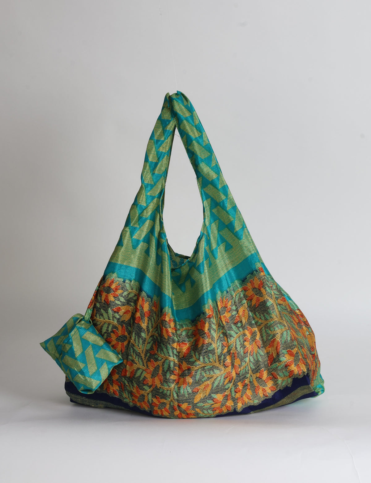 Reusable Bag in Grey Abstract, handmade from an upcycled sari by I was a Sari