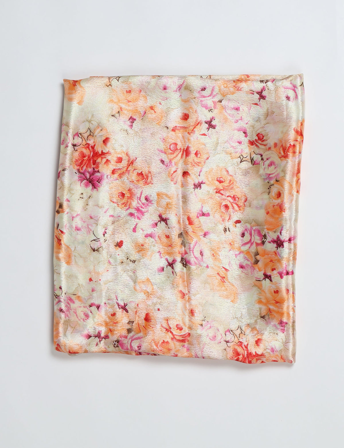 Beige pareo with orange, pink, and red floral print, folded flat on a white background