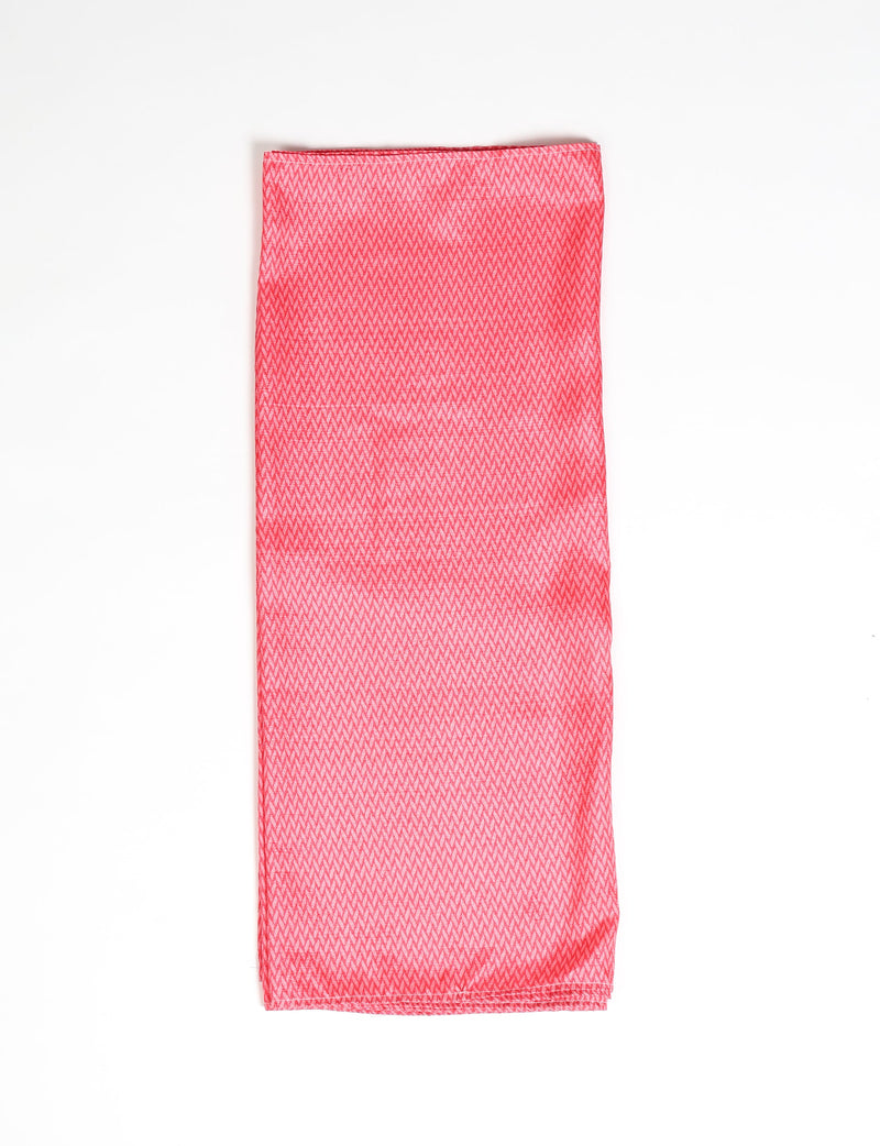 Pink stole with a micro chevron pattern, folded flat on a white background