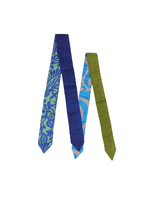 Colorful sustainable headband made from recycled fabric, representing fair trade, circular fashion, and carbon neutral clothing for mindful wardrobes.