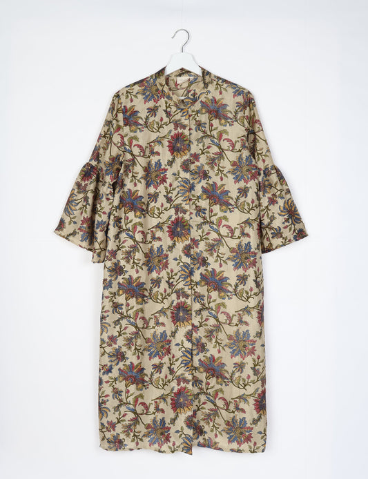 Discover ethical elegance with our Bell Sleeve Coat, handcrafted by Indian artisans from recycled materials. This sustainable fashion piece is a statement in eco-friendly clothing, combining style and consciousness effortlessly.