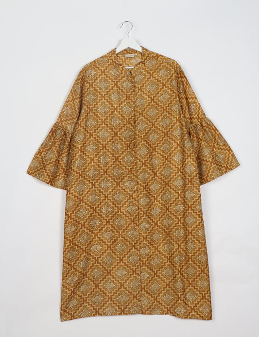 Discover ethical elegance with our Bell Sleeve Coat, handcrafted by Indian artisans from recycled materials. This sustainable fashion piece is a statement in eco-friendly clothing, combining style and consciousness effortlessly.