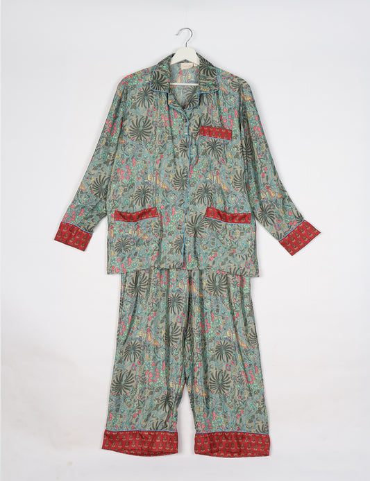 Pj Set Long With Long Sleeves - Green Tropical