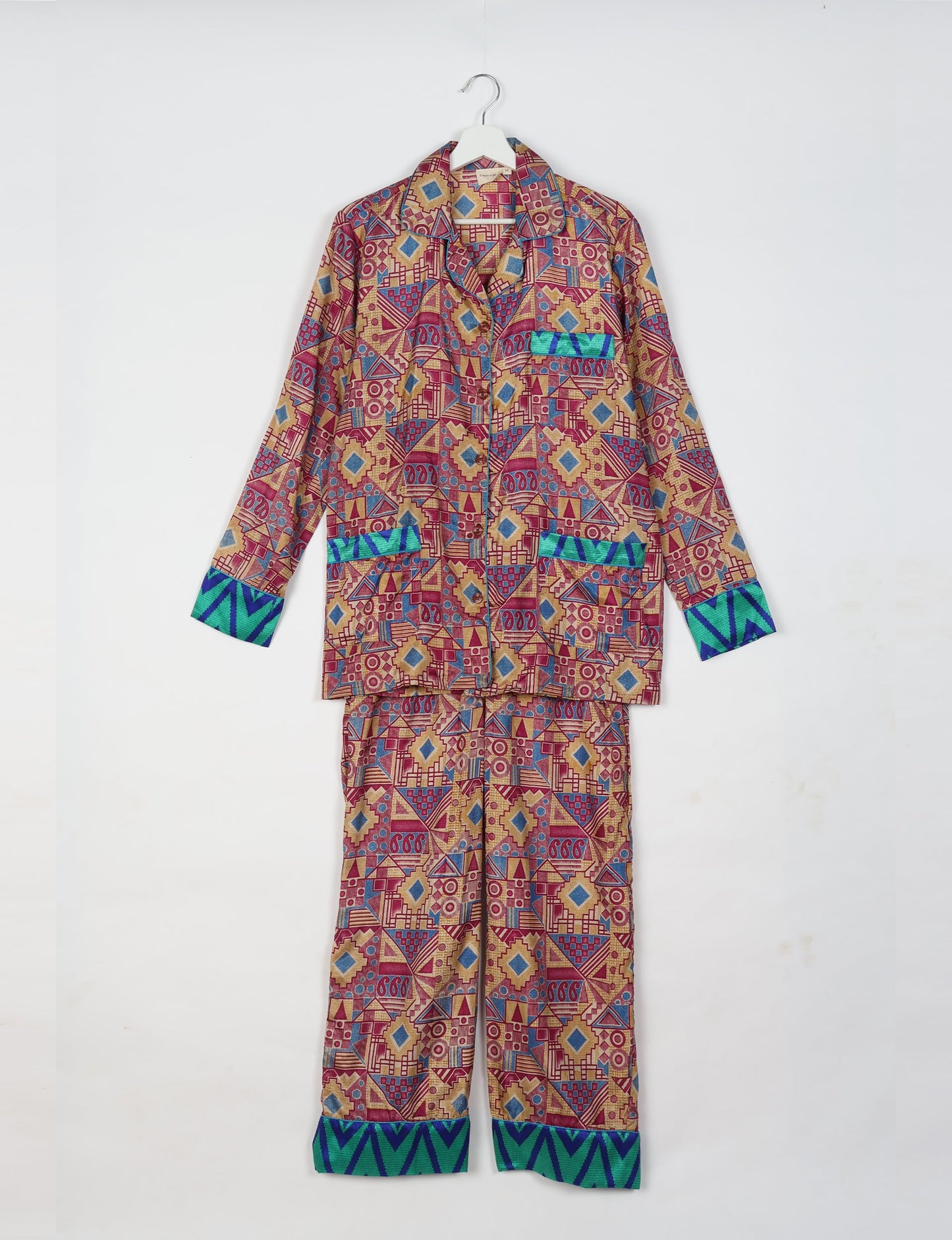 Pj Set Long With Long Sleeves - Pink Geometric