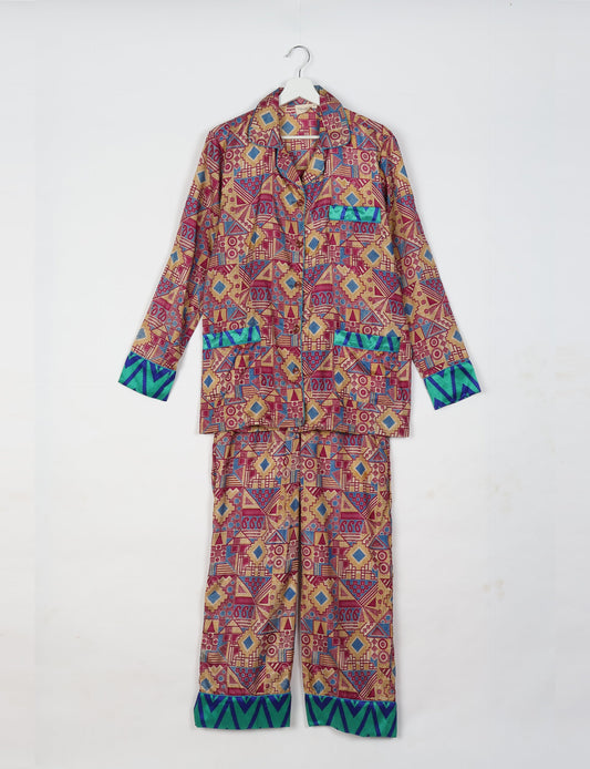 Pj Set Long With Long Sleeves - Pink Geometric