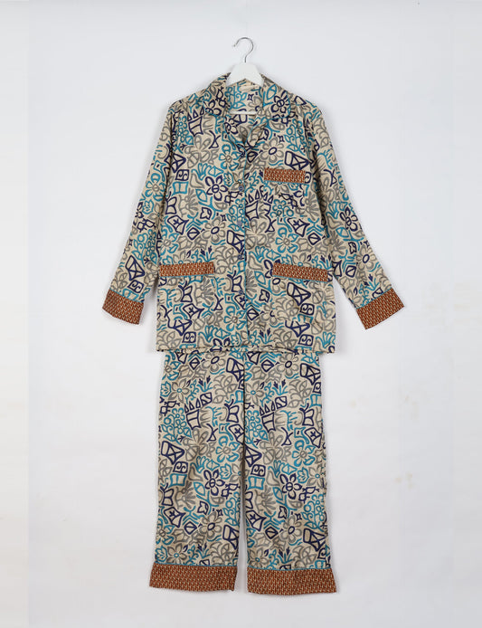 Pj Set Long With Long Sleeves - Beige Abstract