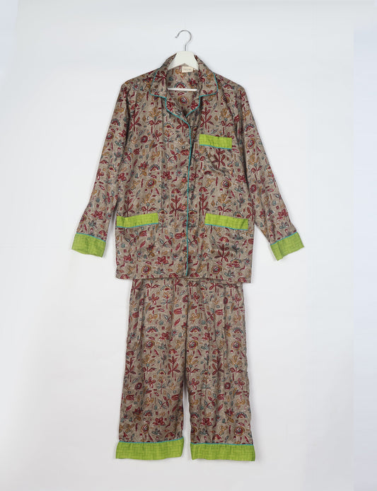 Pj Set Long With Long Sleeves - Beige Tropical