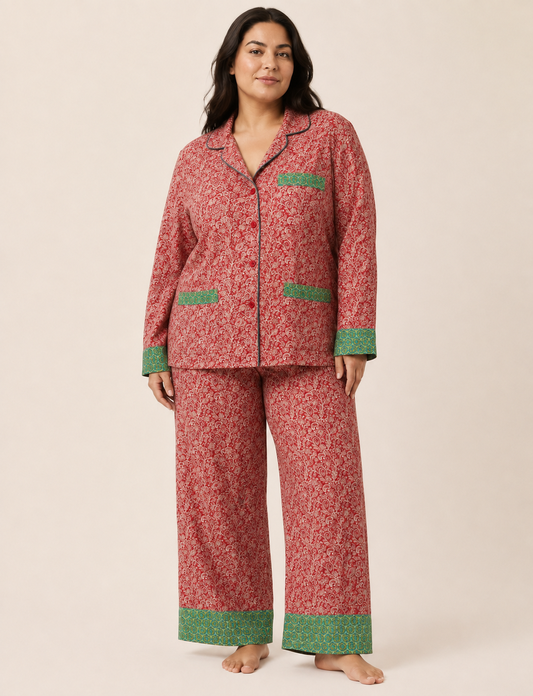 Pj Set Long With Long Sleeves - Red Tropical