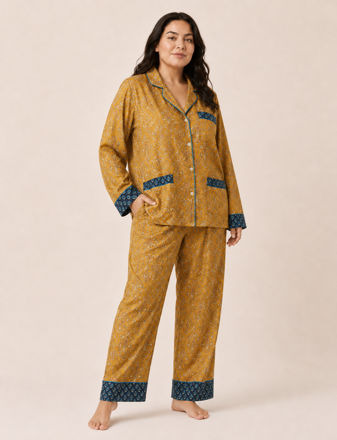 Pj Set Long With Long Sleeves - Yellow Tropical