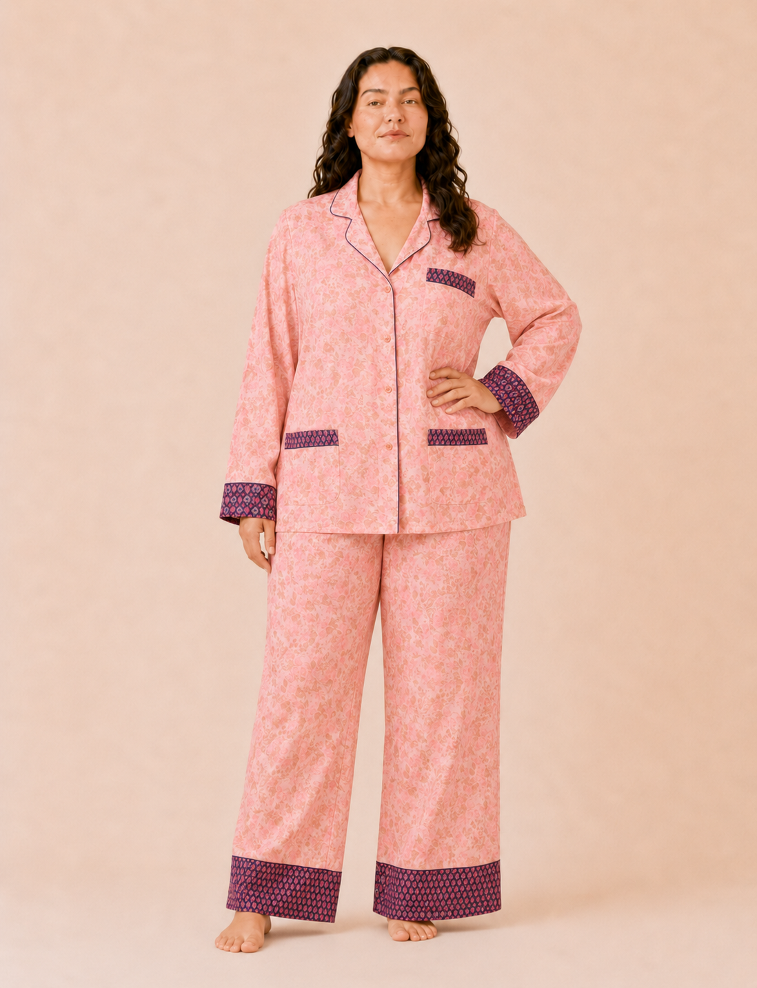 Pj Set Long With Long Sleeves - Pink Tropical
