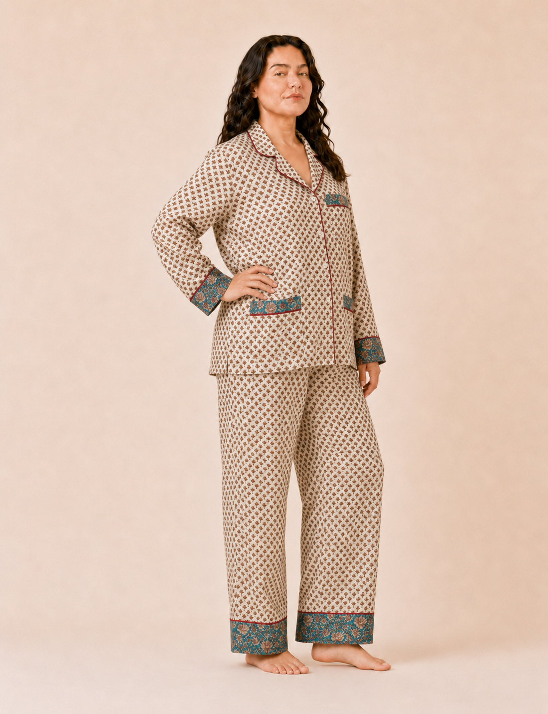 Pj Set Long With Long Sleeves - White Micro Design