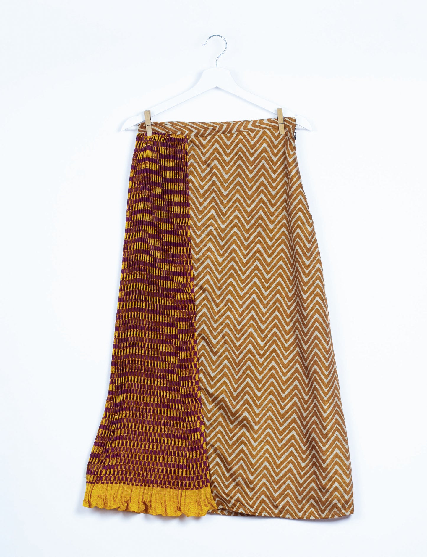 Semi Pleated A Line Skirt - Yellow Geometric