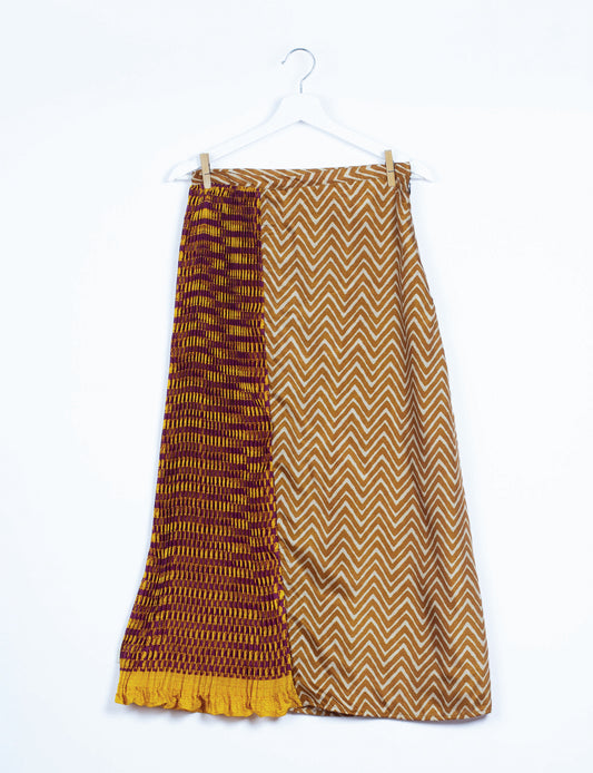 Semi Pleated A Line Skirt - Yellow Geometric