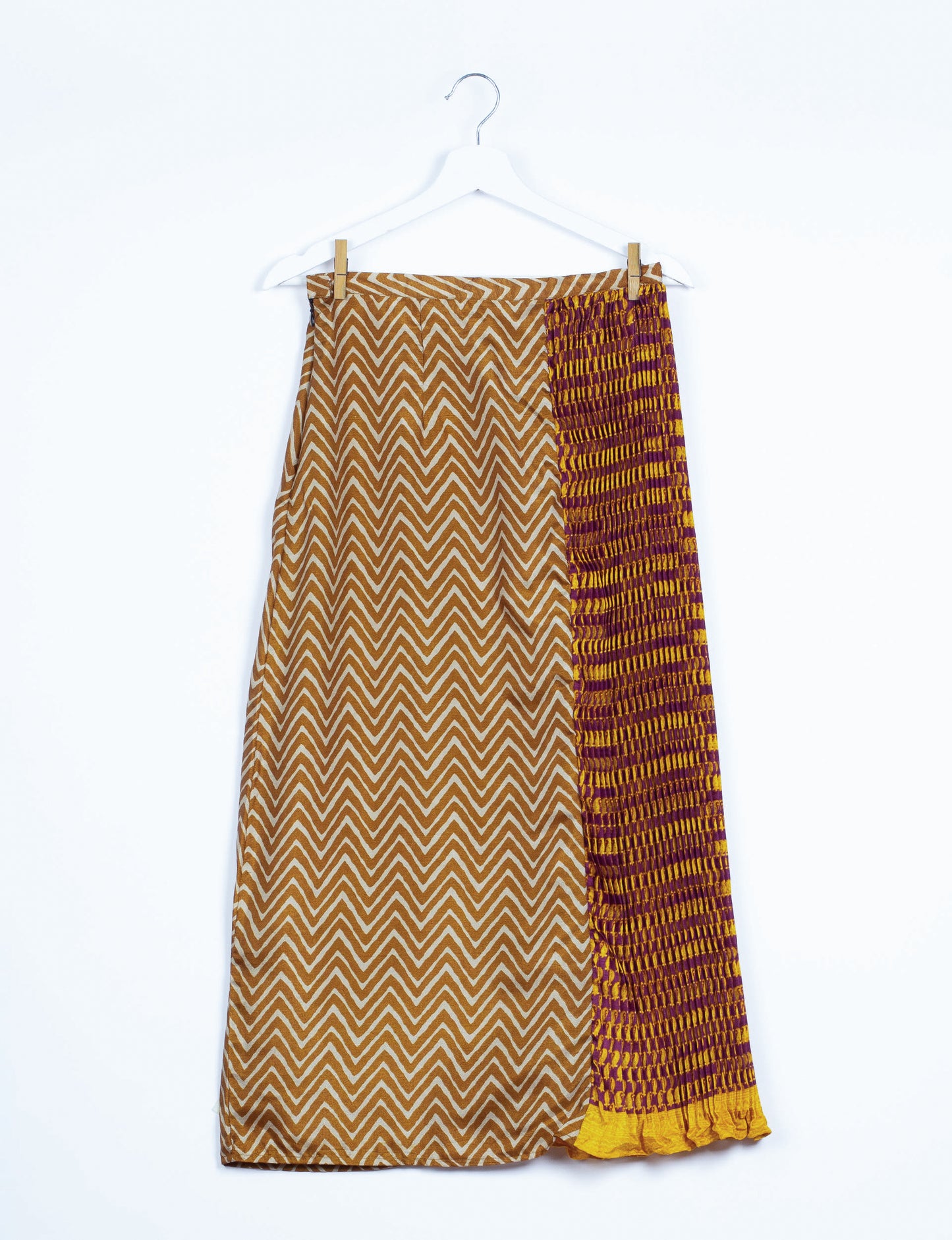 Semi Pleated A Line Skirt - Yellow Geometric