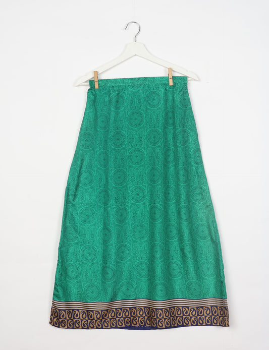 Sustainable A LINE SKIRT, a high-fashion choice for conscious individuals. Fitted at the waist, ankle-length, and ethically crafted for eco-friendly style.