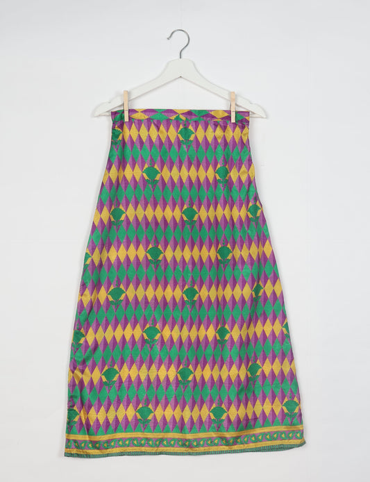A Line Skirt - Green Geometric