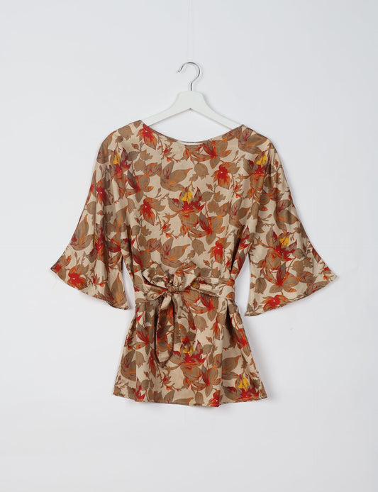 Upcycled women’s Belt Top made from pre-loved saris, showcasing eco friendly cloth, carbon neutral clothing, circular fashion design, environmentally friendly clothing, and second hand clothing elegance.