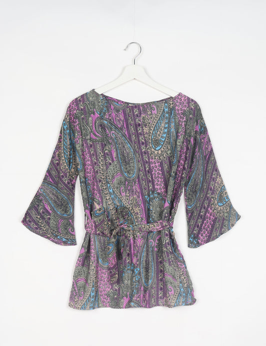 Upcycled women’s Belt Top made from pre-loved saris, showcasing eco friendly cloth, carbon neutral clothing, circular fashion design, environmentally friendly clothing, and second hand clothing elegance.