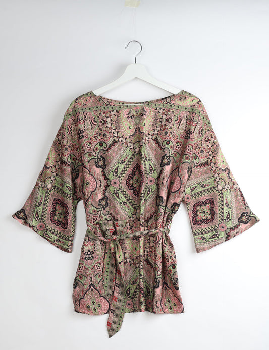 Upcycled women’s Belt Top made from pre-loved saris, showcasing eco friendly cloth, carbon neutral clothing, circular fashion design, environmentally friendly clothing, and second hand clothing elegance.