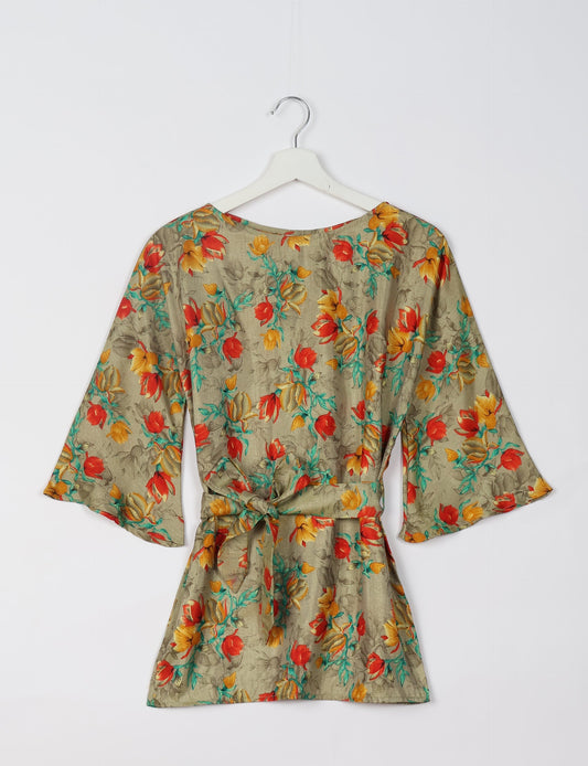 Upcycled women’s Belt Top made from pre-loved saris, showcasing eco friendly cloth, carbon neutral clothing, circular fashion design, environmentally friendly clothing, and second hand clothing elegance.