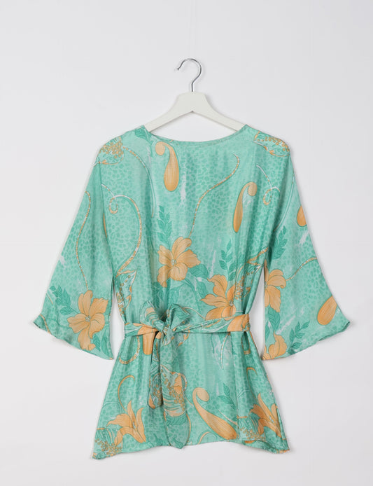 Upcycled women’s Belt Top made from pre-loved saris, showcasing eco friendly cloth, carbon neutral clothing, circular fashion design, environmentally friendly clothing, and second hand clothing elegance.