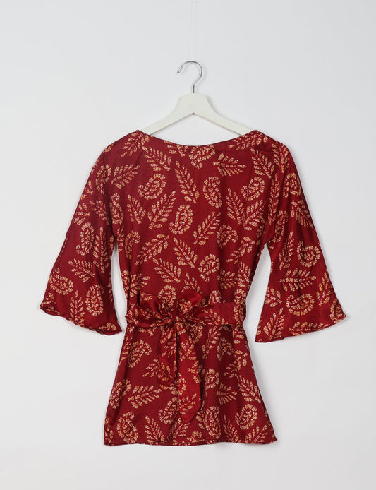 Upcycled women’s Belt Top made from pre-loved saris, showcasing eco friendly cloth, carbon neutral clothing, circular fashion design, environmentally friendly clothing, and second hand clothing elegance.