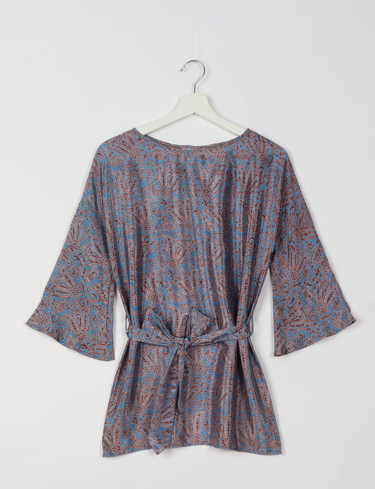 Upcycled women’s Belt Top made from pre-loved saris, showcasing eco friendly cloth, carbon neutral clothing, circular fashion design, environmentally friendly clothing, and second hand clothing elegance.