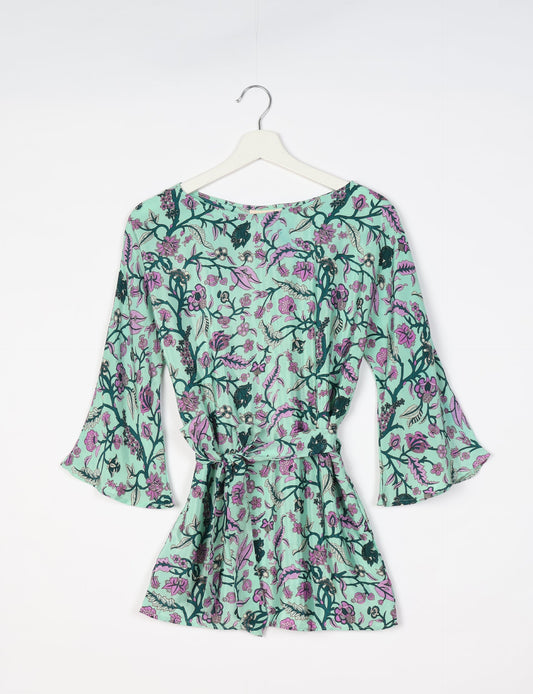 Upcycled women’s Belt Top made from pre-loved saris, showcasing eco friendly cloth, carbon neutral clothing, circular fashion design, environmentally friendly clothing, and second hand clothing elegance.