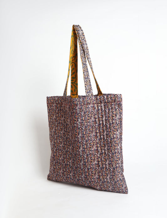 Elevate your style sustainably with our QUILTED SHOPPER BAG. Soft textures, vibrant colors, and a positive impact on people and the planet. Perfect for the office, shopping, or happy hour. Crafted from pre-loved saris for eco-conscious fashionistas!