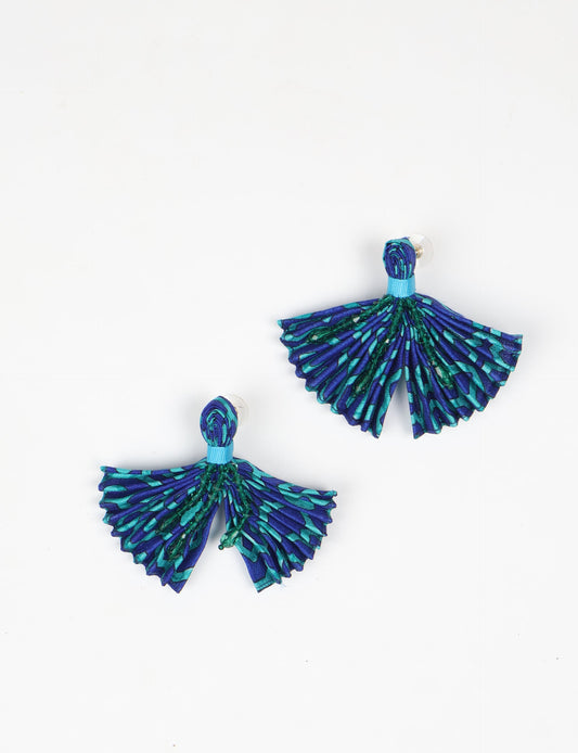 Elevate your look with our PLEATED EARRINGS – embellished with a beaded dangler, diamond-shaped metallic plate, and hook fastening. Crafted with innovative heat setting techniques on pre-loved saris, these earrings showcase ethical clothing, green fashion, and zero waste fashion. Hypoallergy tested metal hooks, nickel, and lead-free for a conscious and stylish accessory.